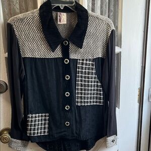 Neil & David Black & White Made in USA Patchwork Pattern Jacket Black